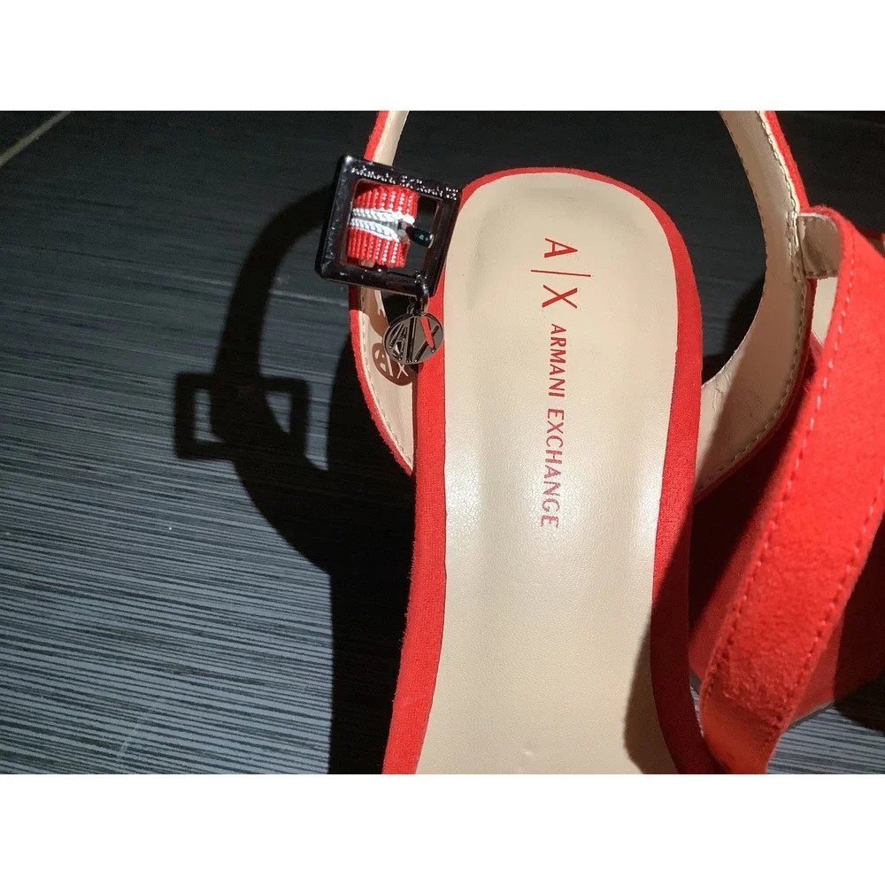 Armani‎ Exchange Red Suede Platform Block Heel Slingback Sandals Peep Toe Women